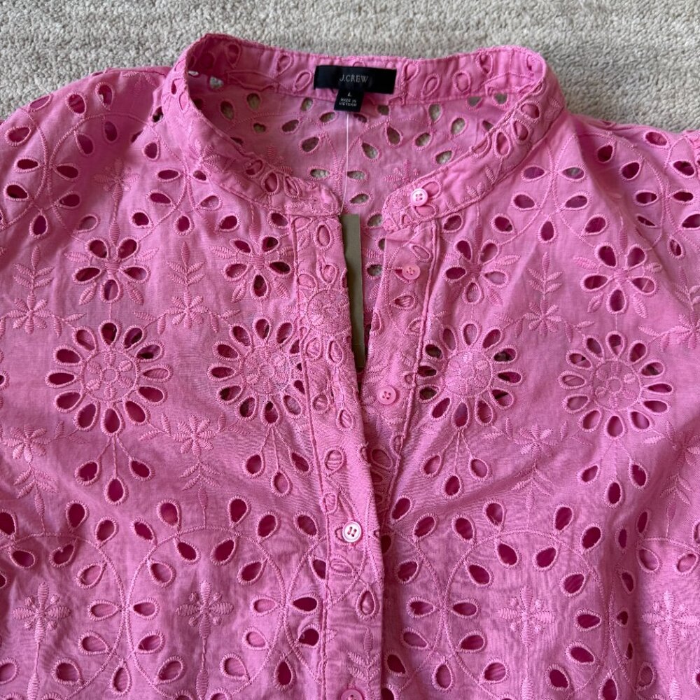 J. Crew Puff-Sleeve Popover Top in Eyelet NWT - Picture 3 of 8